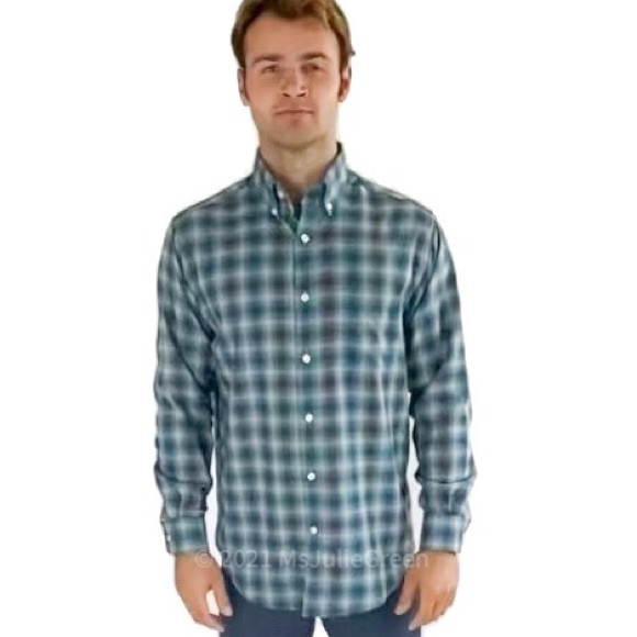 NWT Men's Turquoise Plaid Button Up Shirt - Picture 1 of 9